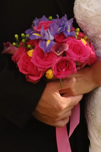 Wedding bouquet with bright pink flowers