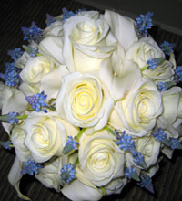 Wedding bouquet on Maui - white and blue flowers